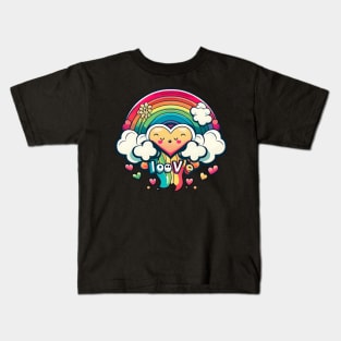 Loove Valentines Rainbow Heart lgbtq Kids T-Shirt